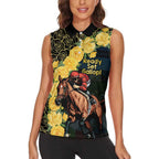 Melbourne Horse Racing Women Sleeveless Polo Shirt Yellow Roses - Ready Set Gallop! LT14