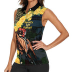 Melbourne Horse Racing Women Sleeveless Polo Shirt Yellow Roses - Ready Set Gallop! LT14