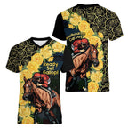 Melbourne Horse Racing Women V-Neck T-Shirt Yellow Roses - Ready Set Gallop! LT14