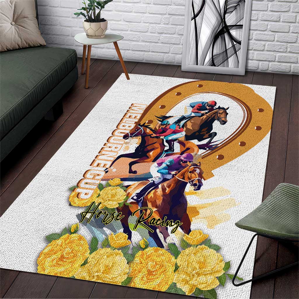 Melbourne Cup Australia Area Rug Horse Racing Horseshoe Mix Yellow Roses LT14