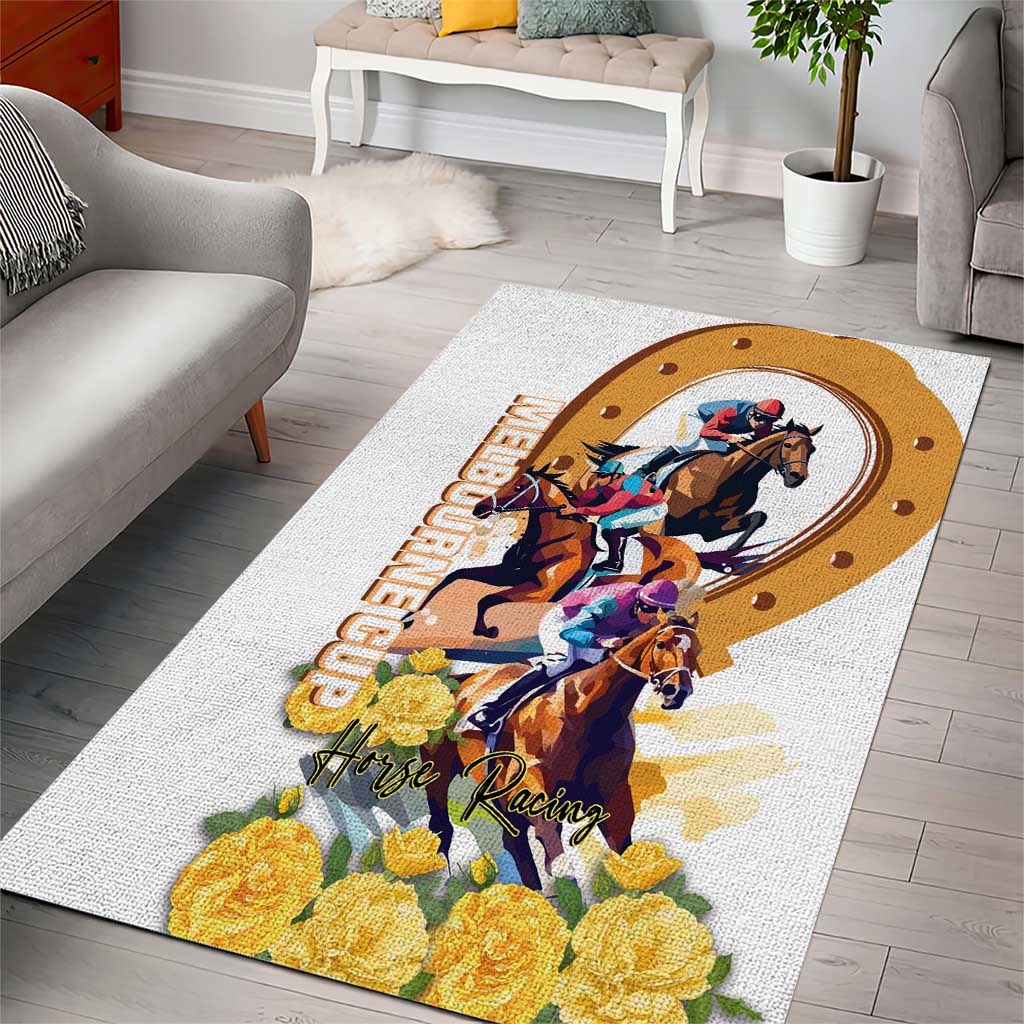 Melbourne Cup Australia Area Rug Horse Racing Horseshoe Mix Yellow Roses LT14