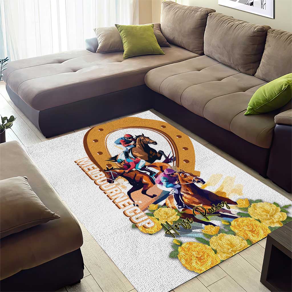 Melbourne Cup Australia Area Rug Horse Racing Horseshoe Mix Yellow Roses LT14