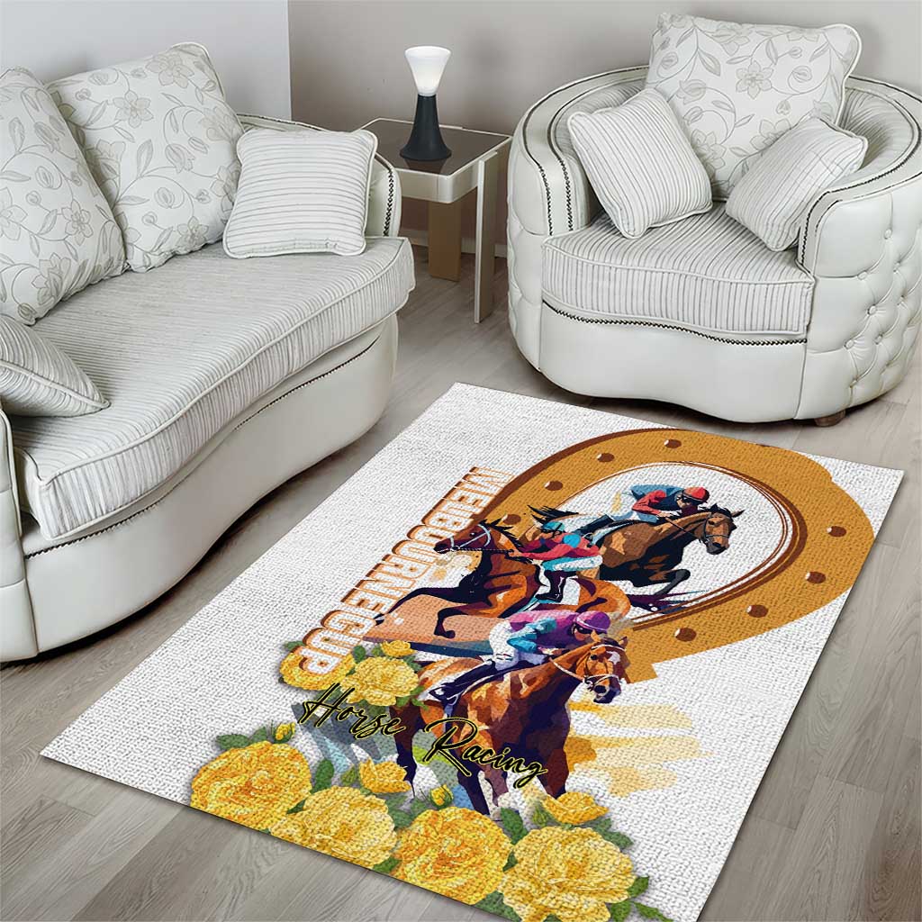 Melbourne Cup Australia Area Rug Horse Racing Horseshoe Mix Yellow Roses LT14