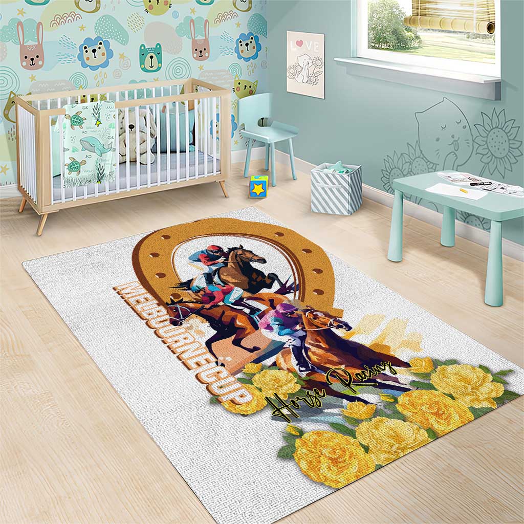 Melbourne Cup Australia Area Rug Horse Racing Horseshoe Mix Yellow Roses LT14