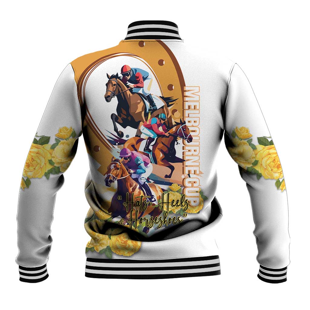 Melbourne Cup Australia Baseball Jacket Horse Racing Horseshoe Mix Yellow Roses LT14
