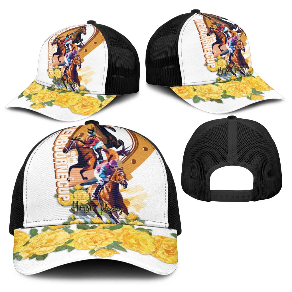 Melbourne Cup Australia Baseball Net Cap Horse Racing Horseshoe Mix Yellow Roses - Aussie Hoodie