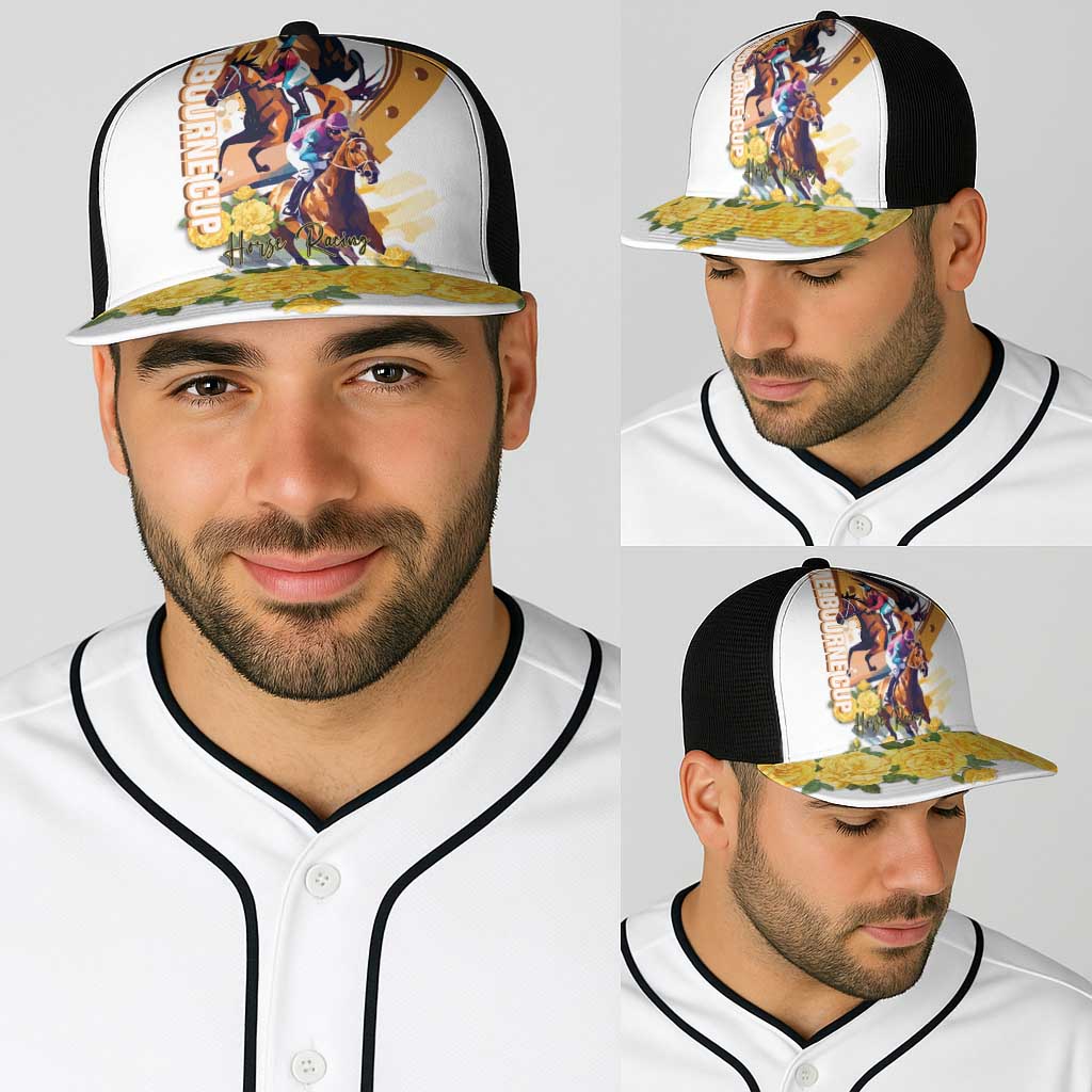 Melbourne Cup Australia Baseball Net Cap Horse Racing Horseshoe Mix Yellow Roses - Aussie Hoodie
