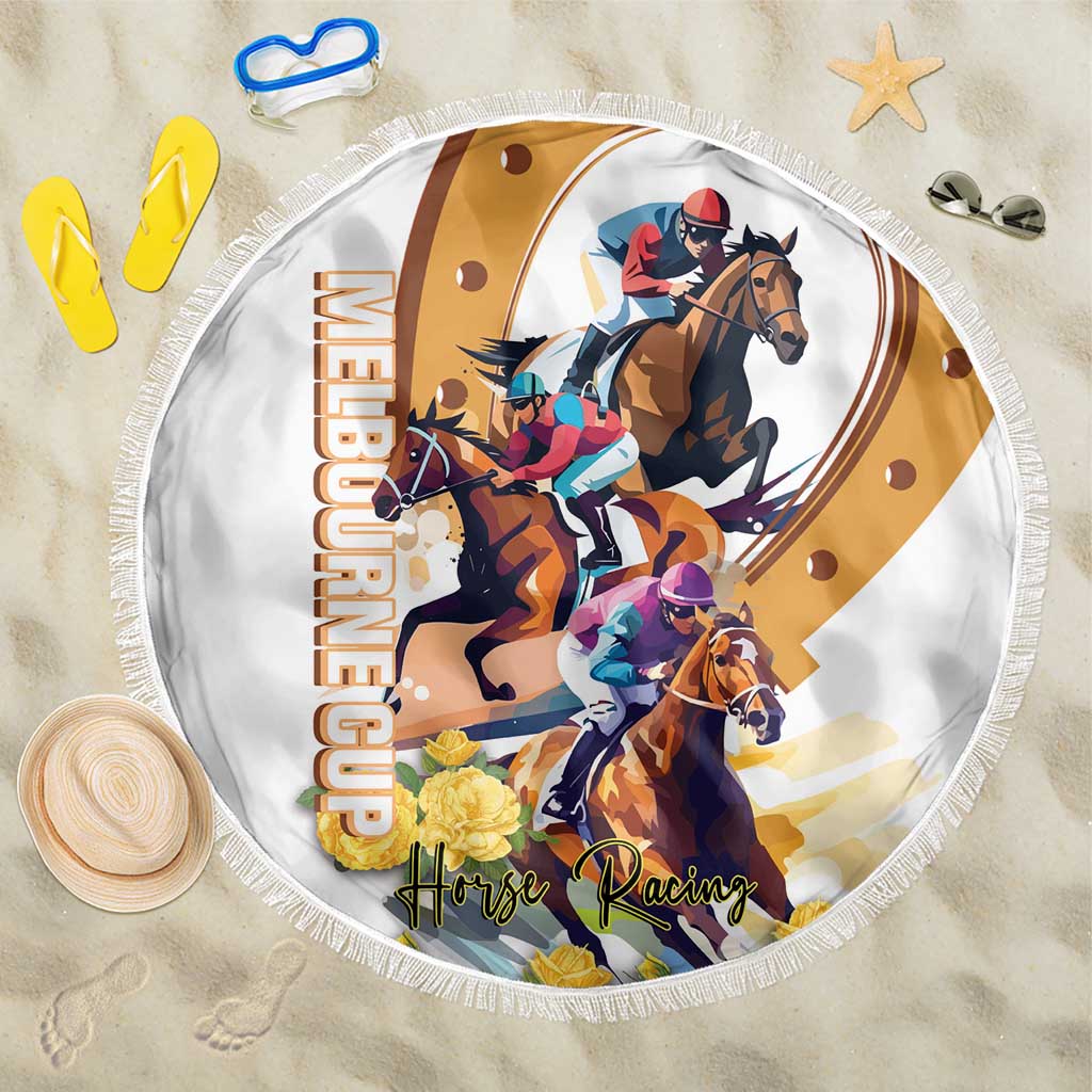 Melbourne Cup Australia Beach Blanket Horse Racing Horseshoe Mix Yellow Roses LT14
