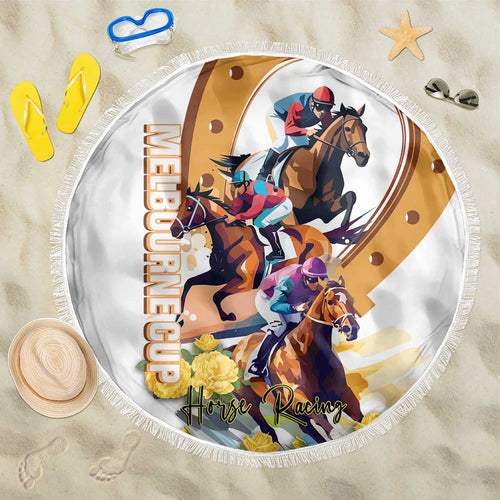 Melbourne Cup Australia Beach Blanket Horse Racing Horseshoe Mix Yellow Roses LT14