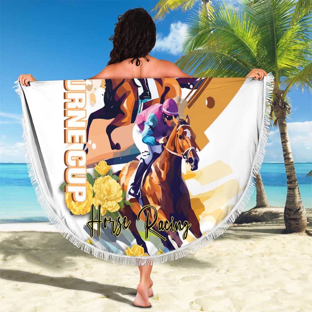 Melbourne Cup Australia Beach Blanket Horse Racing Horseshoe Mix Yellow Roses LT14