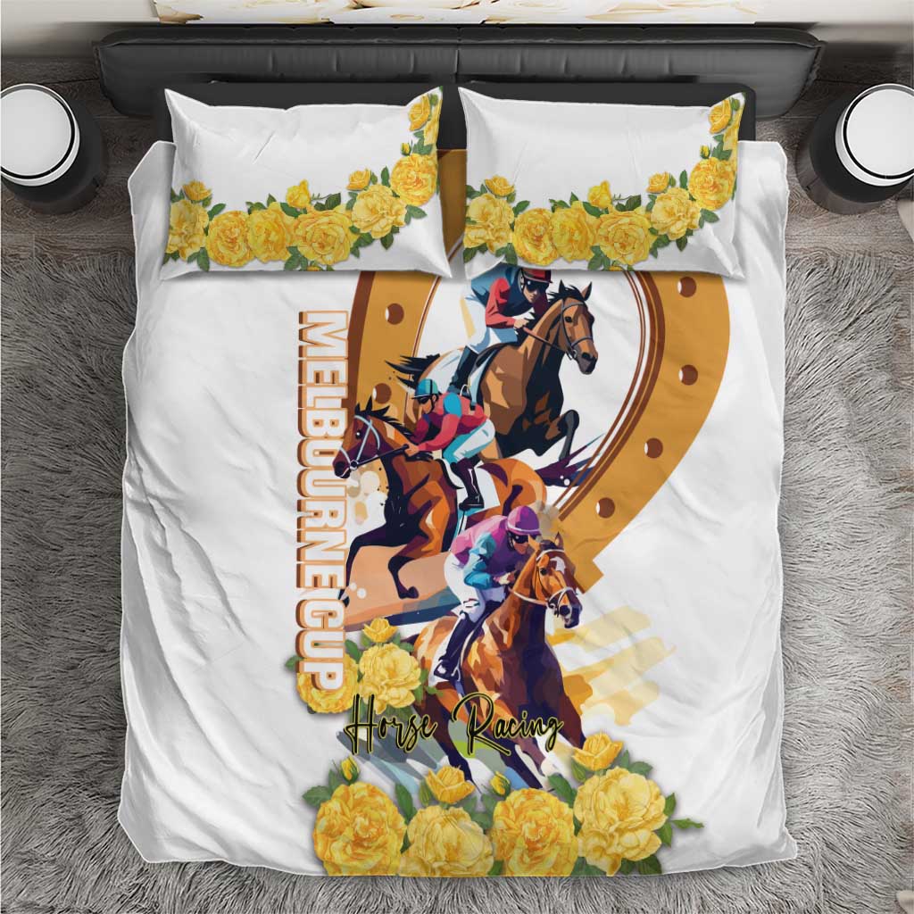 Melbourne Cup Australia Bedding Set Horse Racing Horseshoe Mix Yellow Roses LT14