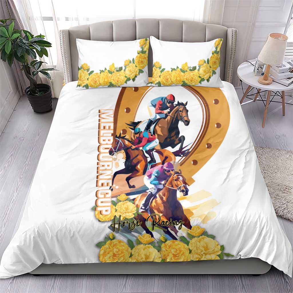 Melbourne Cup Australia Bedding Set Horse Racing Horseshoe Mix Yellow Roses LT14
