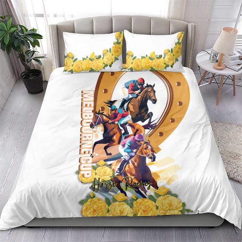 Melbourne Cup Australia Bedding Set Horse Racing Horseshoe Mix Yellow Roses LT14