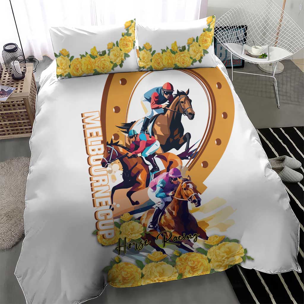 Melbourne Cup Australia Bedding Set Horse Racing Horseshoe Mix Yellow Roses LT14