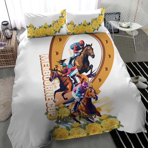 Melbourne Cup Australia Bedding Set Horse Racing Horseshoe Mix Yellow Roses LT14