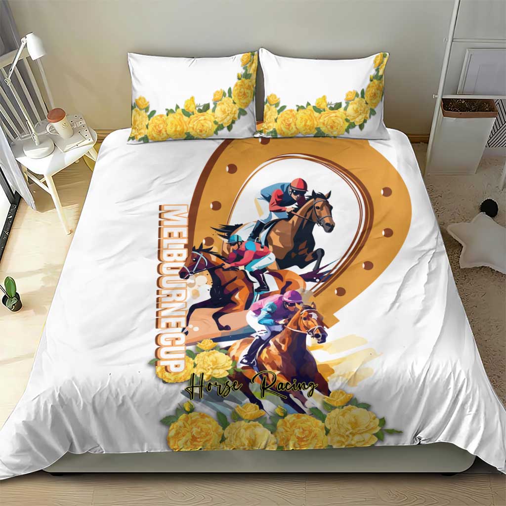 Melbourne Cup Australia Bedding Set Horse Racing Horseshoe Mix Yellow Roses LT14