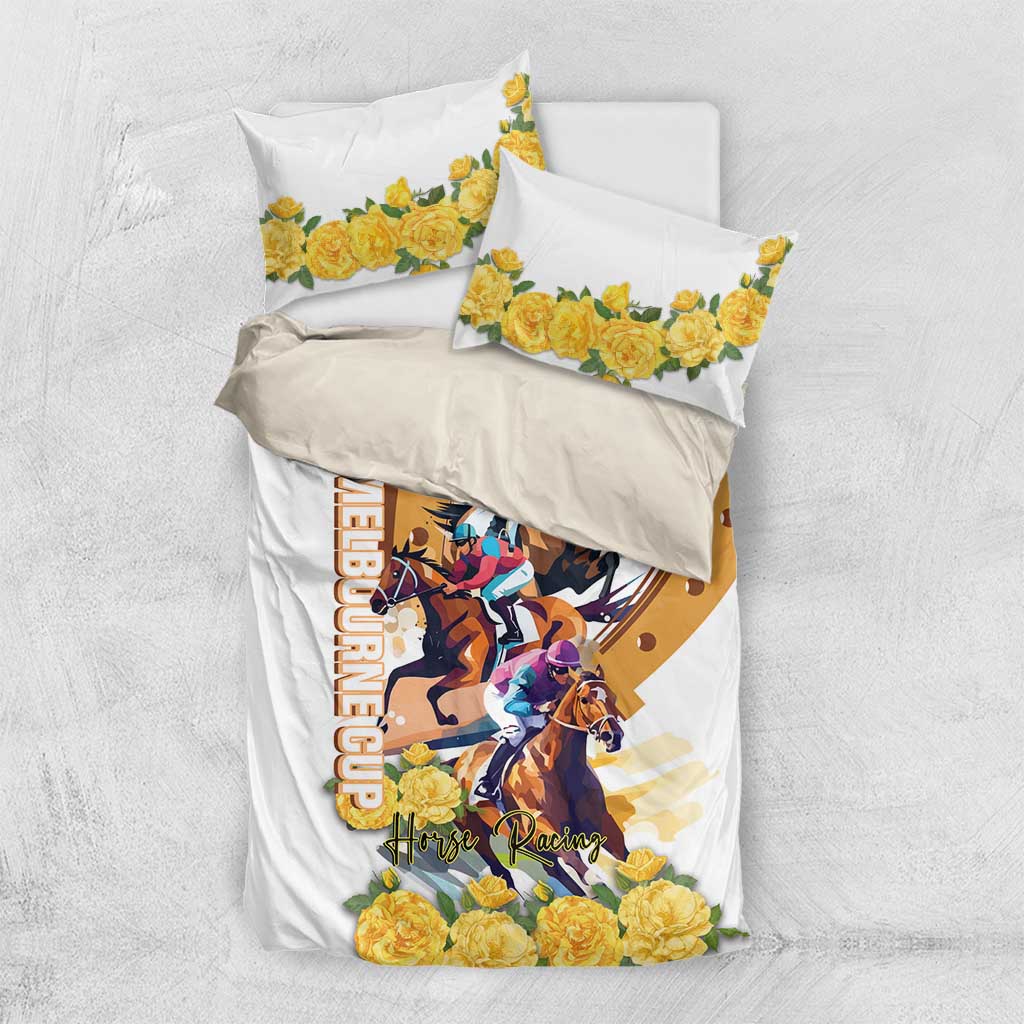Melbourne Cup Australia Bedding Set Horse Racing Horseshoe Mix Yellow Roses LT14
