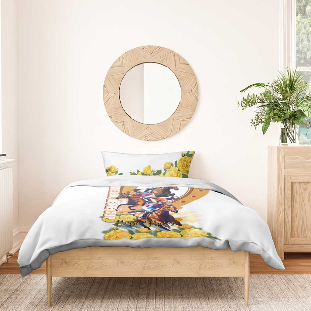 Melbourne Cup Australia Bedding Set Horse Racing Horseshoe Mix Yellow Roses LT14