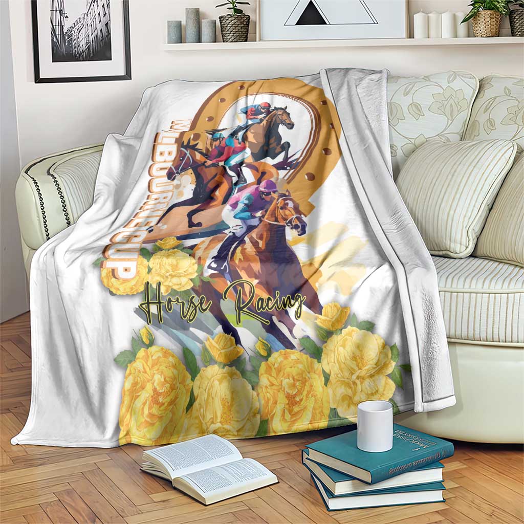 Melbourne Cup Australia Blanket Horse Racing Horseshoe Mix Yellow Roses LT14