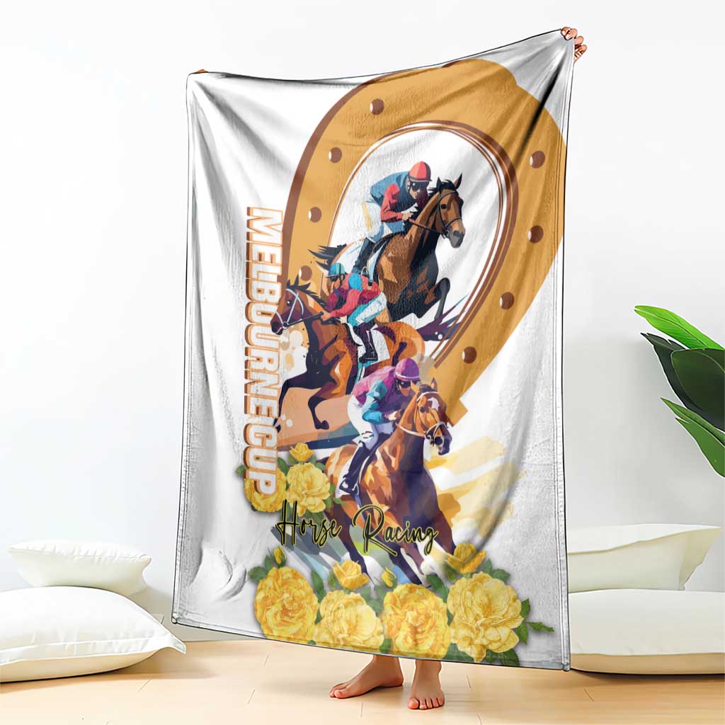 Melbourne Cup Australia Blanket Horse Racing Horseshoe Mix Yellow Roses LT14