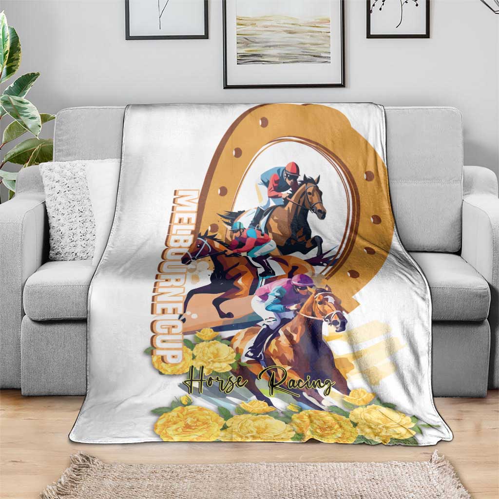 Melbourne Cup Australia Blanket Horse Racing Horseshoe Mix Yellow Roses LT14