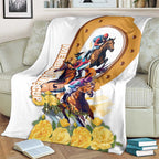 Melbourne Cup Australia Blanket Horse Racing Horseshoe Mix Yellow Roses LT14