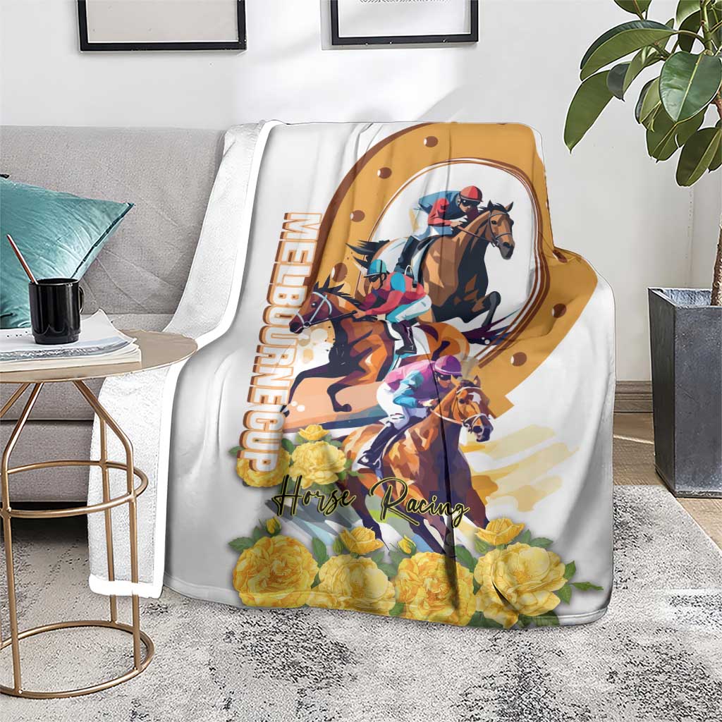 Melbourne Cup Australia Blanket Horse Racing Horseshoe Mix Yellow Roses LT14