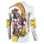 Melbourne Cup Australia Button Sweatshirt Horse Racing Horseshoe Mix Yellow Roses LT14