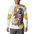 Melbourne Cup Australia Button Sweatshirt Horse Racing Horseshoe Mix Yellow Roses LT14