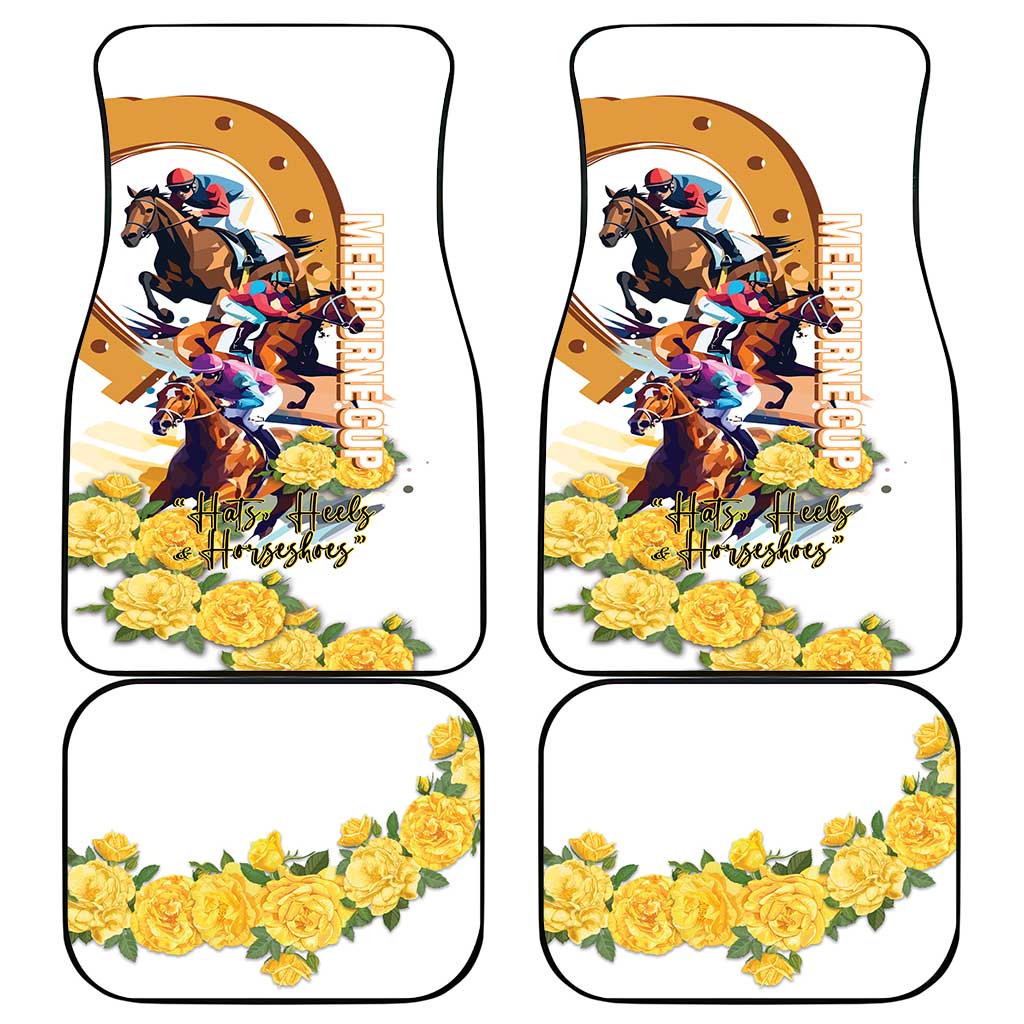 Melbourne Cup Australia Car Mats Horse Racing Horseshoe Mix Yellow Roses LT14