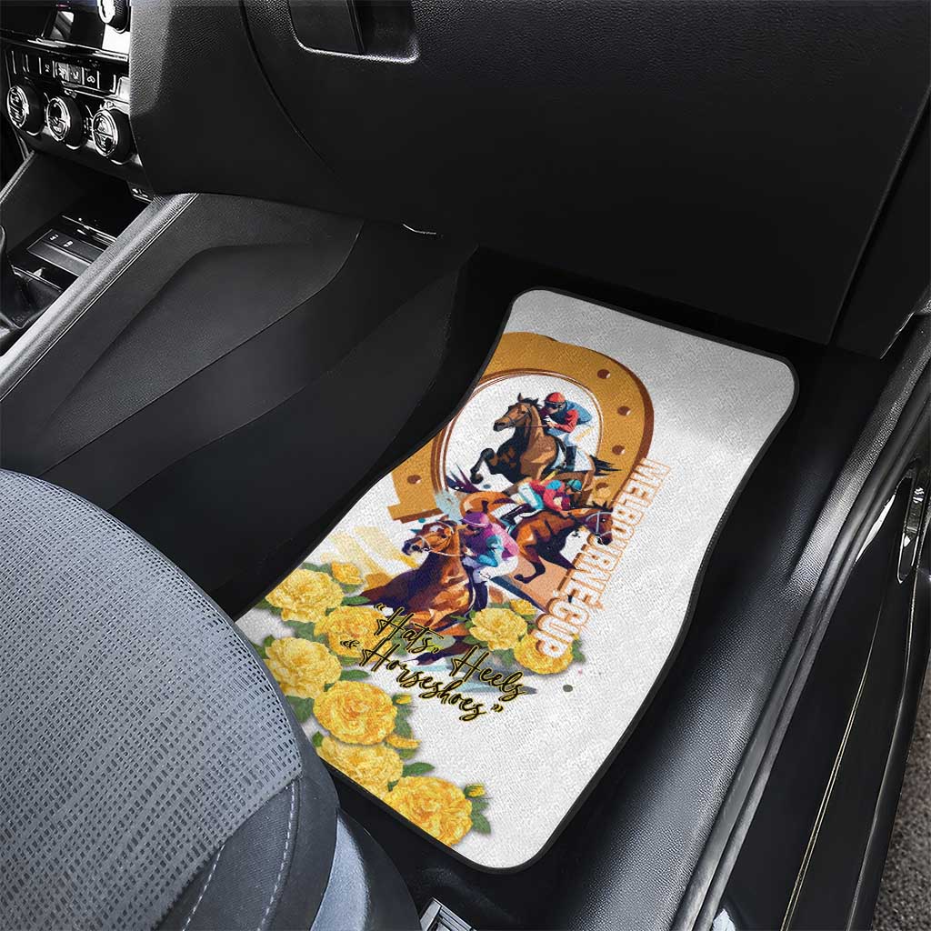 Melbourne Cup Australia Car Mats Horse Racing Horseshoe Mix Yellow Roses LT14