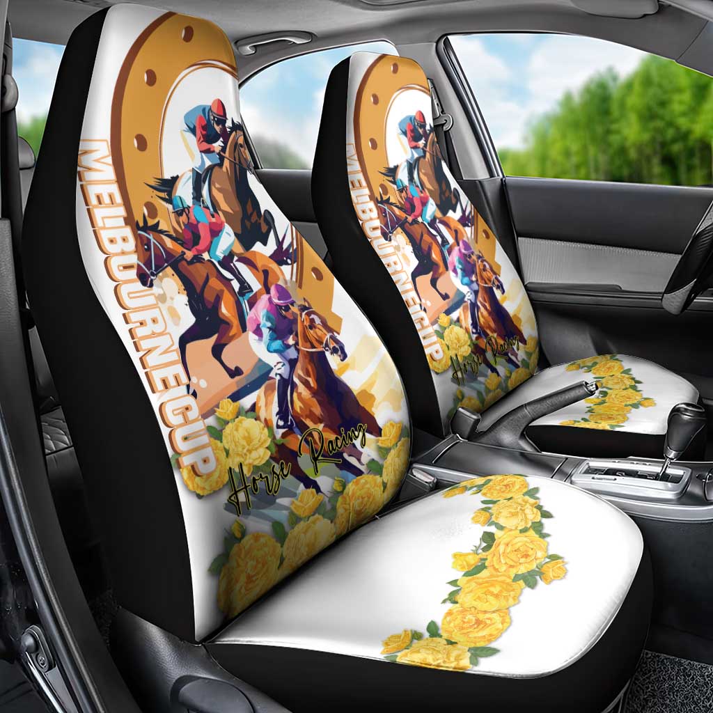 Melbourne Cup Australia Car Seat Cover Horse Racing Horseshoe Mix Yellow Roses LT14