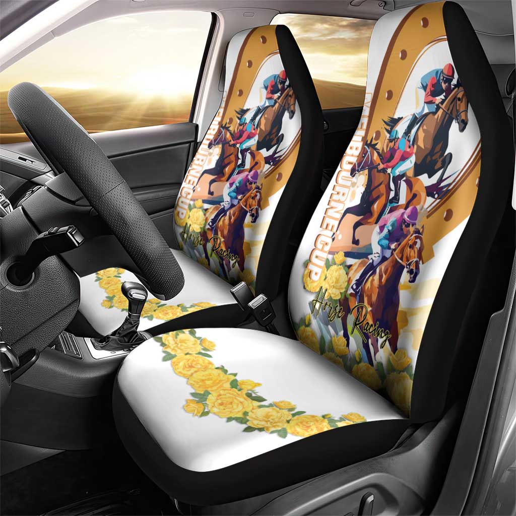 Melbourne Cup Australia Car Seat Cover Horse Racing Horseshoe Mix Yellow Roses LT14