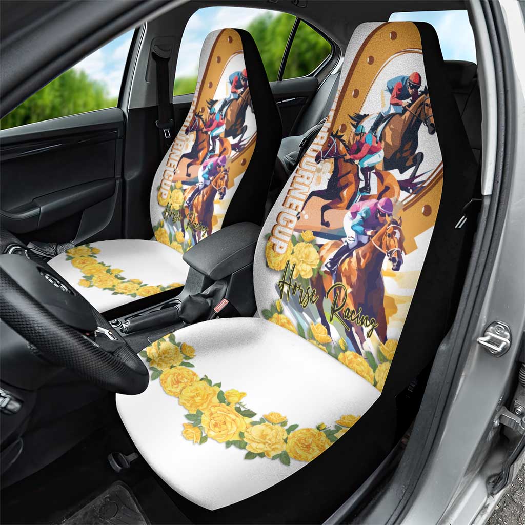 Melbourne Cup Australia Car Seat Cover Horse Racing Horseshoe Mix Yellow Roses LT14