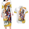 Melbourne Cup Australia Couples Matching Long Sleeve Bodycon Dress and Hawaiian Shirt Horse Racing Horseshoe Mix Yellow Roses LT14