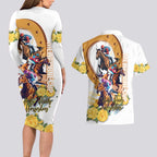 Melbourne Cup Australia Couples Matching Long Sleeve Bodycon Dress and Hawaiian Shirt Horse Racing Horseshoe Mix Yellow Roses LT14