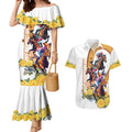 Melbourne Cup Australia Couples Matching Mermaid Dress and Hawaiian Shirt Horse Racing Horseshoe Mix Yellow Roses LT14