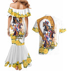 Melbourne Cup Australia Couples Matching Mermaid Dress and Hawaiian Shirt Horse Racing Horseshoe Mix Yellow Roses LT14