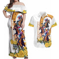 Melbourne Cup Australia Couples Matching Off Shoulder Maxi Dress and Hawaiian Shirt Horse Racing Horseshoe Mix Yellow Roses LT14