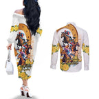 Melbourne Cup Australia Couples Matching Off The Shoulder Long Sleeve Dress and Long Sleeve Button Shirt Horse Racing Horseshoe Mix Yellow Roses LT14