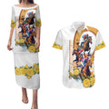 Melbourne Cup Australia Couples Matching Puletasi and Hawaiian Shirt Horse Racing Horseshoe Mix Yellow Roses LT14