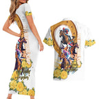Melbourne Cup Australia Couples Matching Short Sleeve Bodycon Dress and Hawaiian Shirt Horse Racing Horseshoe Mix Yellow Roses LT14