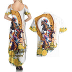 Melbourne Cup Australia Couples Matching Summer Maxi Dress and Hawaiian Shirt Horse Racing Horseshoe Mix Yellow Roses LT14