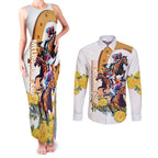 Melbourne Cup Australia Couples Matching Tank Maxi Dress and Long Sleeve Button Shirt Horse Racing Horseshoe Mix Yellow Roses LT14