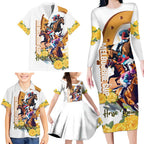 Melbourne Cup Australia Family Matching Long Sleeve Bodycon Dress and Hawaiian Shirt Horse Racing Horseshoe Mix Yellow Roses LT14