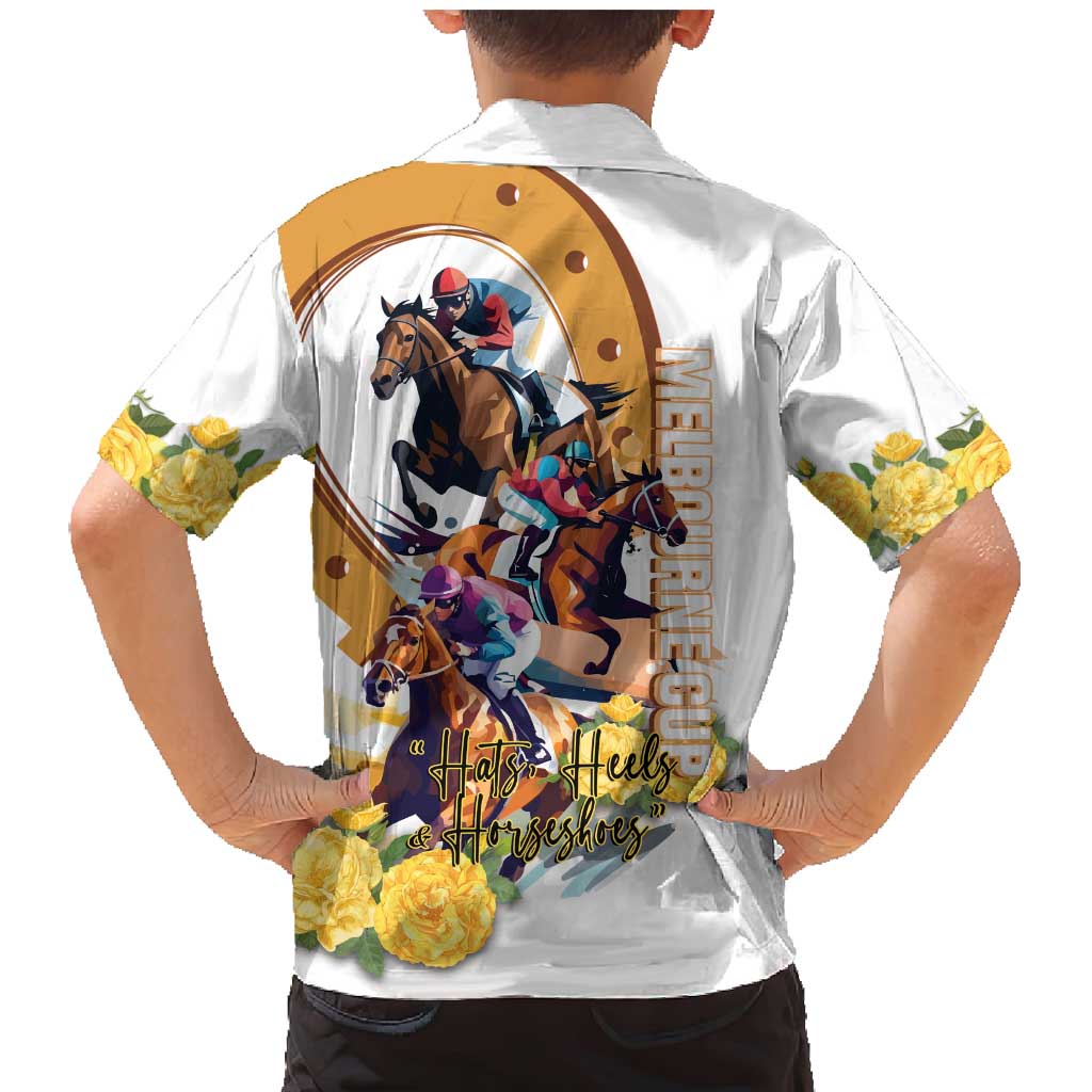Melbourne Cup Australia Family Matching Mermaid Dress and Hawaiian Shirt Horse Racing Horseshoe Mix Yellow Roses LT14