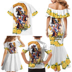 Melbourne Cup Australia Family Matching Mermaid Dress and Hawaiian Shirt Horse Racing Horseshoe Mix Yellow Roses LT14