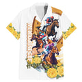 Melbourne Cup Australia Family Matching Mermaid Dress and Hawaiian Shirt Horse Racing Horseshoe Mix Yellow Roses LT14