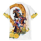 Melbourne Cup Australia Family Matching Mermaid Dress and Hawaiian Shirt Horse Racing Horseshoe Mix Yellow Roses LT14
