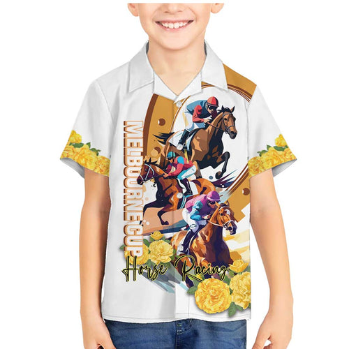 Melbourne Cup Australia Family Matching Mermaid Dress and Hawaiian Shirt Horse Racing Horseshoe Mix Yellow Roses LT14